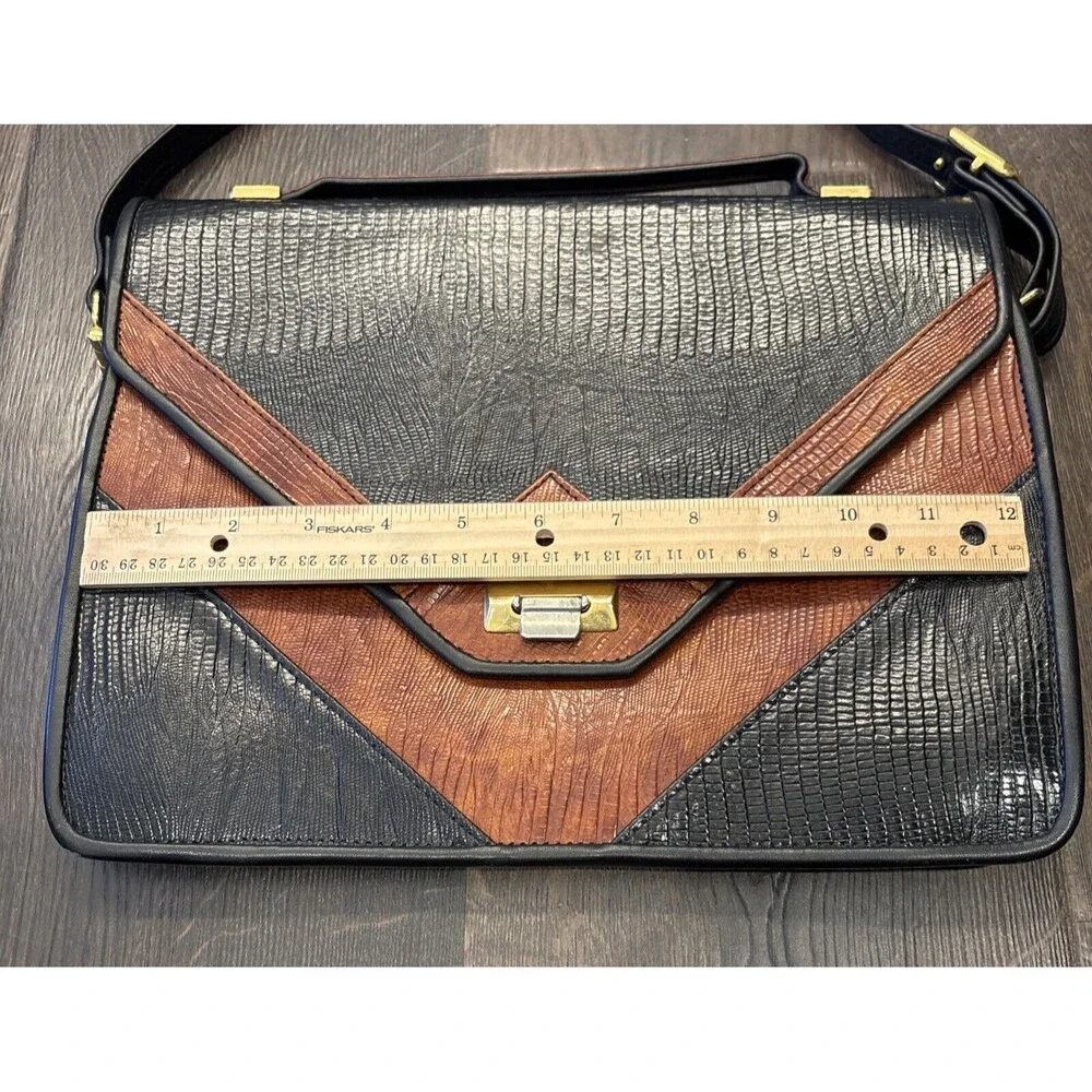 Roche Handmade Black & Brown Lizard Leather Convertible Handbag Briefcase
